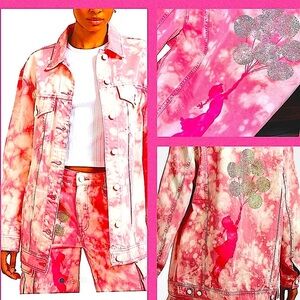 Rare💕Oversized jacket Guess Pink Tie Dye denim jacket y2k bling jacket Banksy